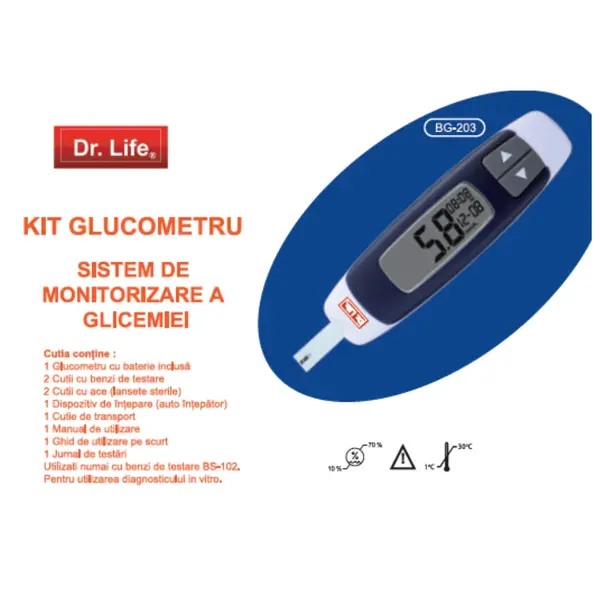 Dr. Life Kit Glucometru (2 cutii teste, 2 cutii ace, 1 glucometru)