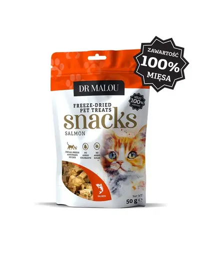 DR MALOU cuburi din carne de somon 50 g recompense pentru pisici 100% liofilizate