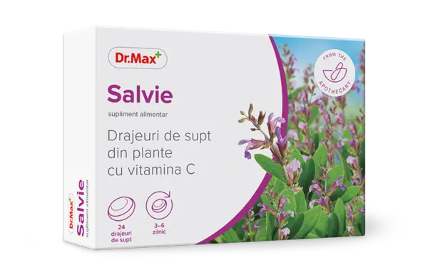 Dr. Max Drajeuri din plante cu salvie si vitamina C, 24 drajeuri