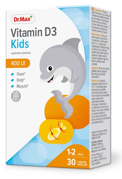 Dr. Max Vitamina D3 Kids pentru copii, 30 capsule twist-off