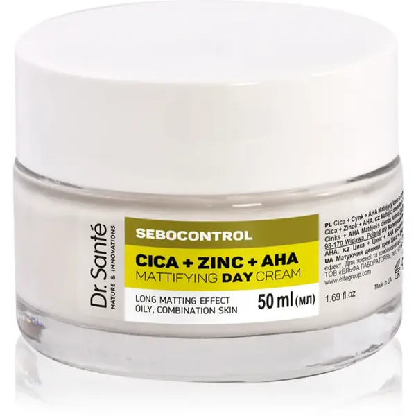 Dr. Santé Sebocontrol Cica + Zinc + AHA crema de zi matifianta pentru ten gras 50 ml
