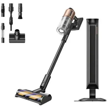 Dreame Aspirator vertical fara fir Dreame Z20 Station VZV25A, 26000 Pa, Recipient 0.6 l, Autonomie 90 minute, cu statie de golire, iluminare LED, Bronz/Negru