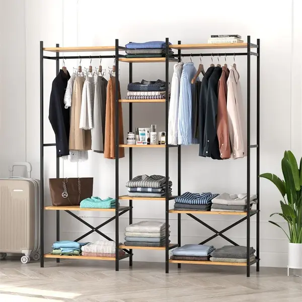 Dressing Deschis Suport de Haine cu 10 Polite pentru Haine, Incaltaminte si Depozitare, 172 x 34 x 181 cm
