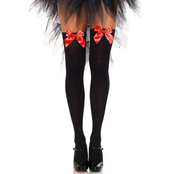 Dresuri sexy Leg Avenue, cu fundiță roșie din satin, mărime universală, culoare negru cu roșu, model 6255