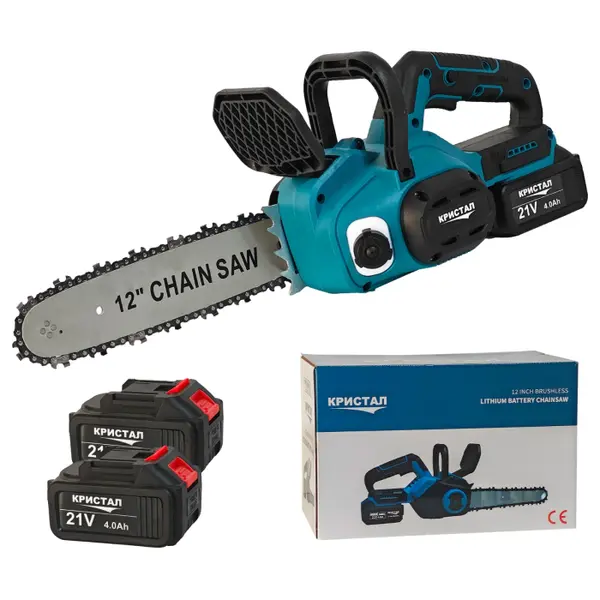 Drujba ,mini fierastrau cu acumulator DDT-CRISTAL, 21V,4A,Brushless, Motor fara perii, 3500 W, Lubrifiere automata a lantului, Lungimea lamei de 30 cm, Ideala pentru lemne de foc si taierea copacilor
