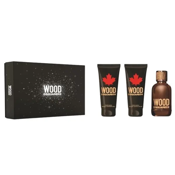 Dsquared Wood For Him Set cadou pentru barbati Volum EDT 100 ml + 100 ml gel de duș + 100 ml balsam după ras