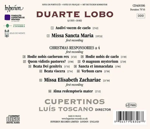 Duarte Lobo: Masses, Responsories & Motets | Cupertinos, Luis Toscano