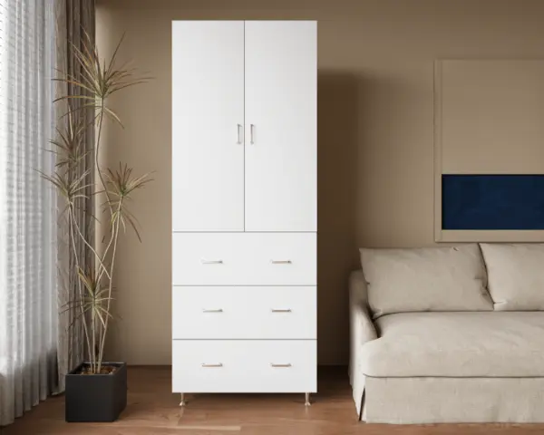 Dulap 2 Usi 3 Sertare Alb 70x35x180 cm