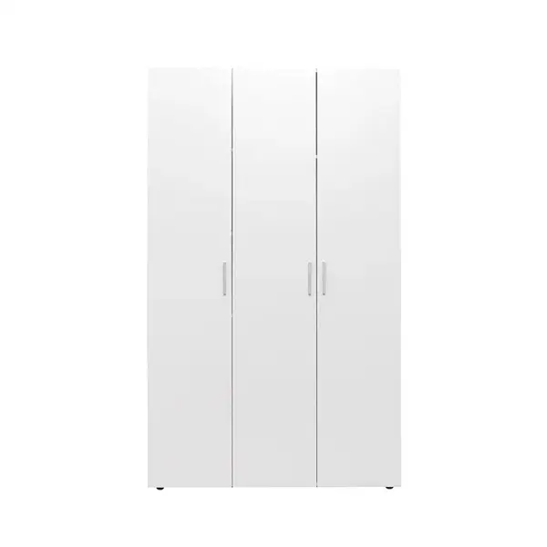 Dulap ALMA L, 3 usi, 6 rafturi, bara de haine, alb, 120x52x203 cm
