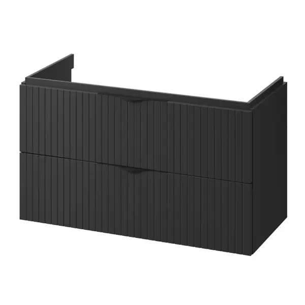 Dulap baie cu riflaje 3D negru mat suspendat 100 cm pentru lavoar, MDF, Cersanit Tirso