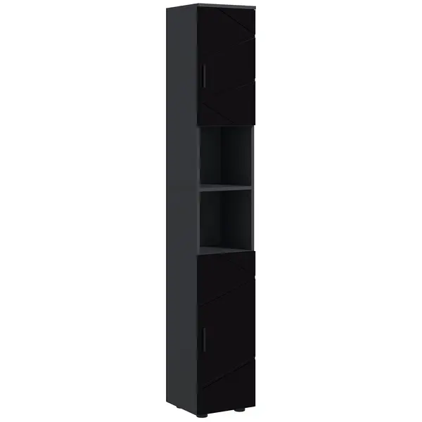 Dulap Baie, Inalt de 183cm cu 2 rafturi deschise si doua dulapuri cu 2 nivele, 30x30x183cm, Negru kleankin | Aosom Romania