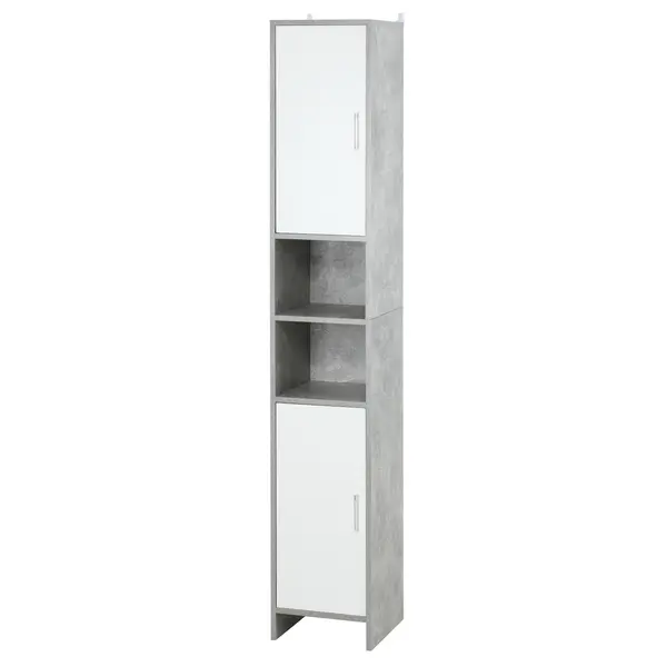 Dulap Baie Kleankin pentru Economisire Spațiu, cu 2 Uși din PAL, Efect Ciment, Gri-Alb, Dimensiuni 30x30x180cm, Ideal pentru Organizare | Aosom Romania