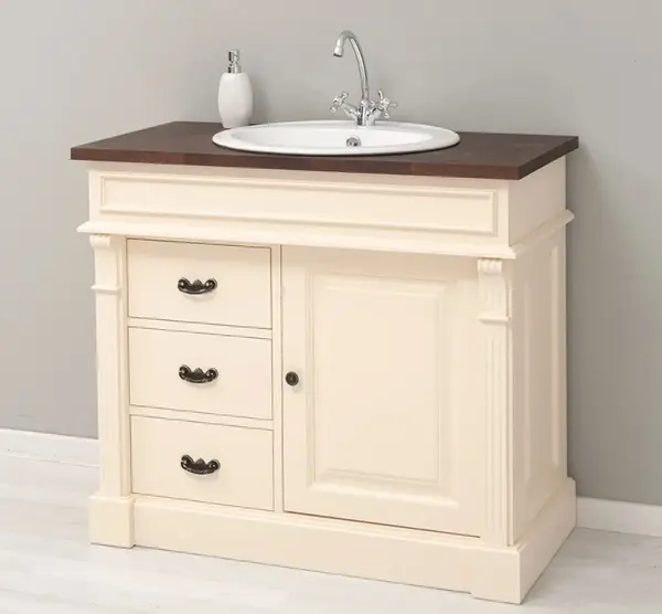 Dulap baie ornamentat pentru lavoar cu 3 sertare si 1 usa, blat stejar - lavoarul nu este inclus in pret cu finisaj Cream / Golden Brown
