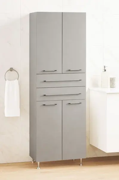 Dulap baie seria 008, front MDF, 4 usi, 2 sertare, taupe, 60x31.6x180 cm