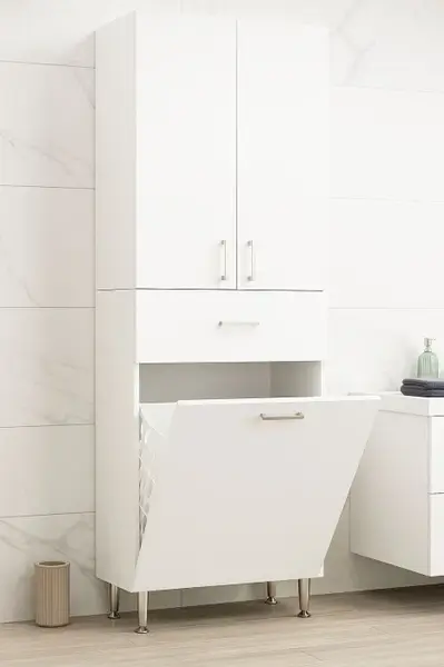 Dulap baie seria 021, 3 usi, 1 sertar, alb, 64x37x170 cm