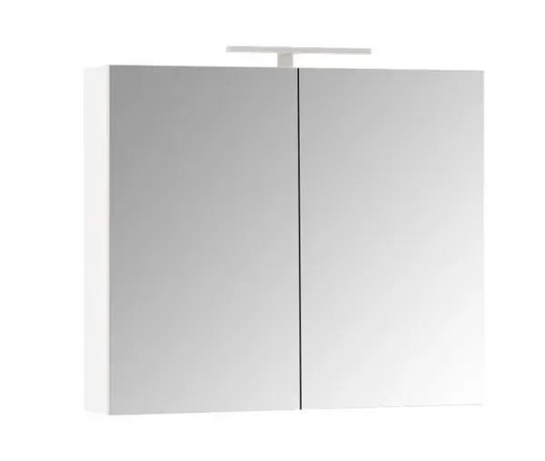Dulap baie suspendat QUATTRO cu oglinda, iluminare LED, 2 usi, alb, 80x14.5x68 cm
