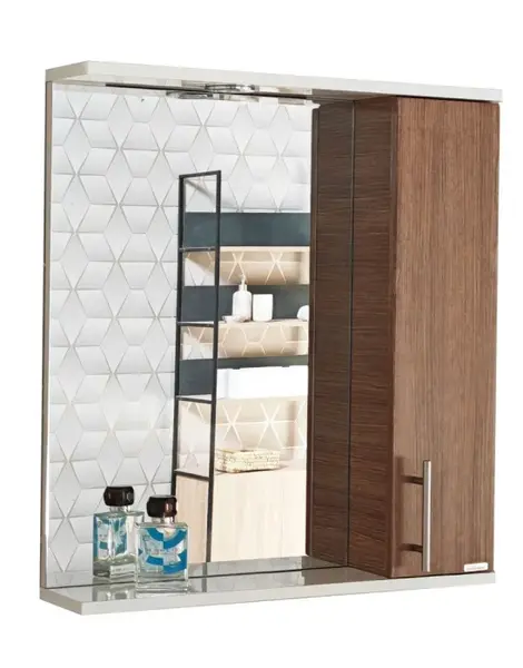 Dulap baie suspendat seria 020 cu oglinda, front MDF, montat, bambus, 55x71 cm