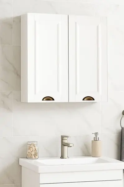 Dulap baie suspendat seria 172, front MDF, 2 usi, montat, alb, 60x21.5x68 cm