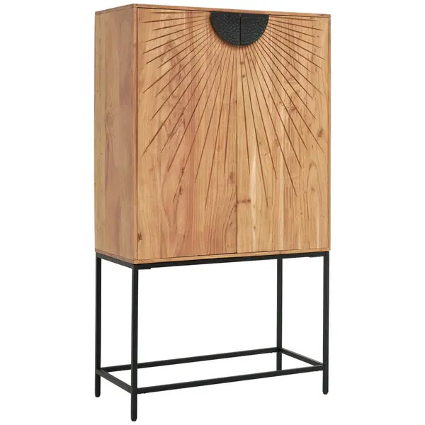 Dulap Bar in negru, culoare lemn acacia