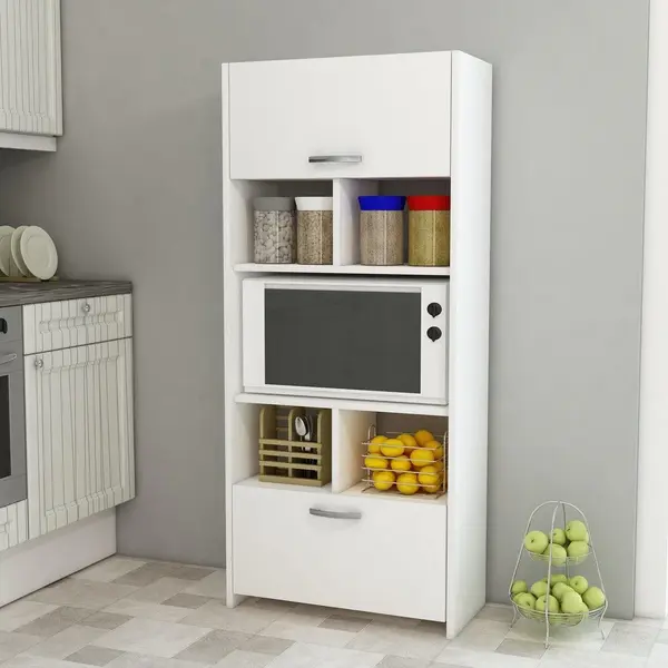 Dulap Bucatarie cu loc de Microunde si Rafturi, Alb, 65x180x35 cm