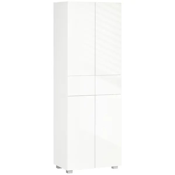 Dulap Bucatarie cu sertare,4 usi, cu 5 niveluri cu 3 rafturi reglabile, pentru sufragerie, alb lucios 60x35x170cm HOMCOM | Aosom Romania