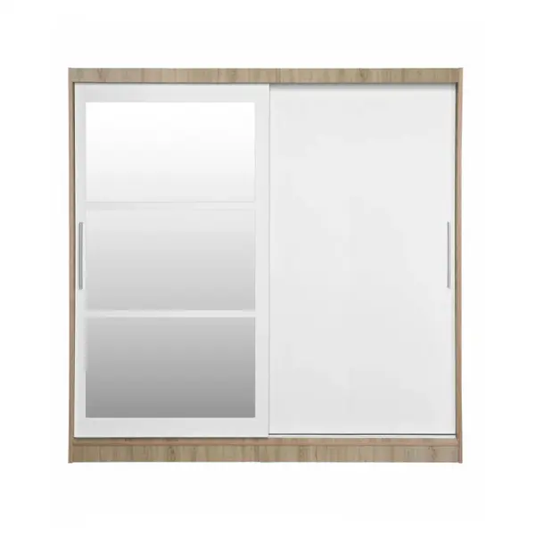 Dulap CORFU 02, cu usi glisante si oglinda, corp sonoma + usi alb, 200x60x200 cm