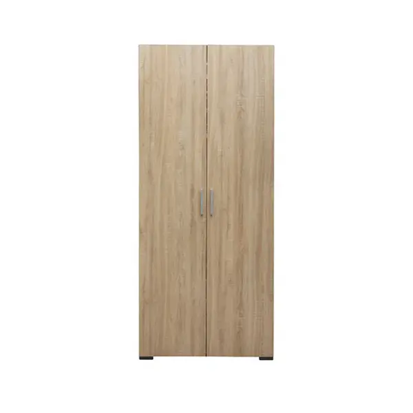 Dulap CORINNE, 2 usi, 1 raft, bara de haine, sonoma deschis, cant sonoma inchis, 80x50x188 cm