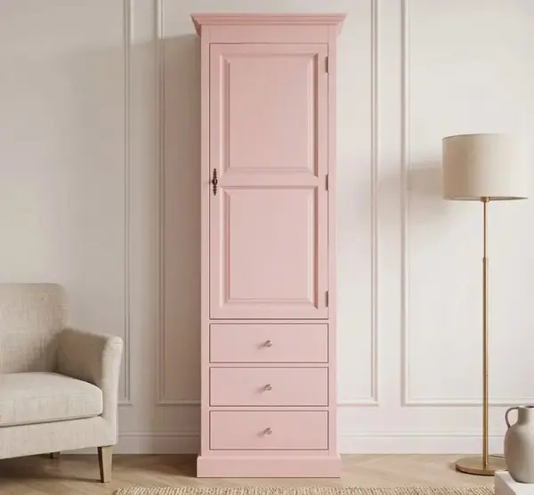 Dulap cu 1 usa mare, 3 sertare cu finisaj Misty Rose