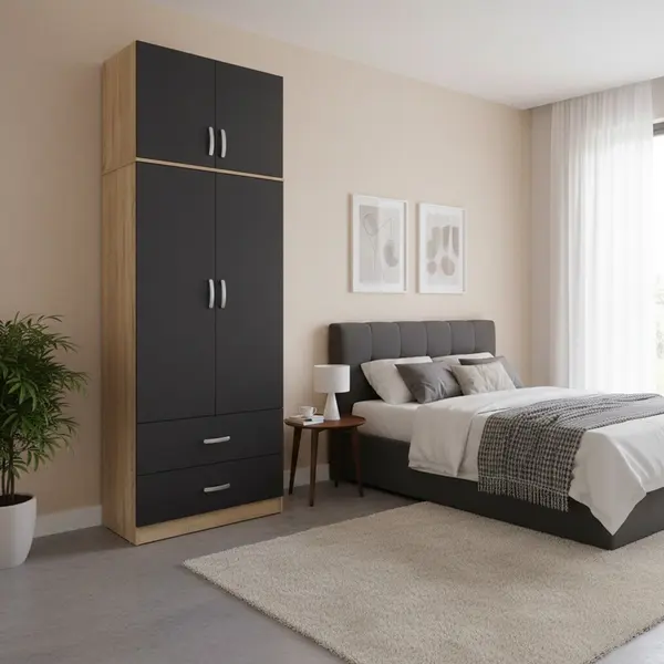 Dulap cu 2 usi, Athos, Gri inchis, 80x42x240 cm