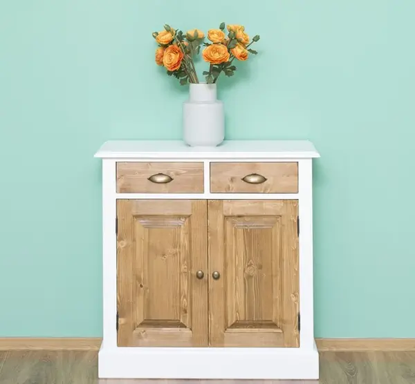 Dulap cu 2 usi si 2 sertare cu finisaj White/Walnut Waxed