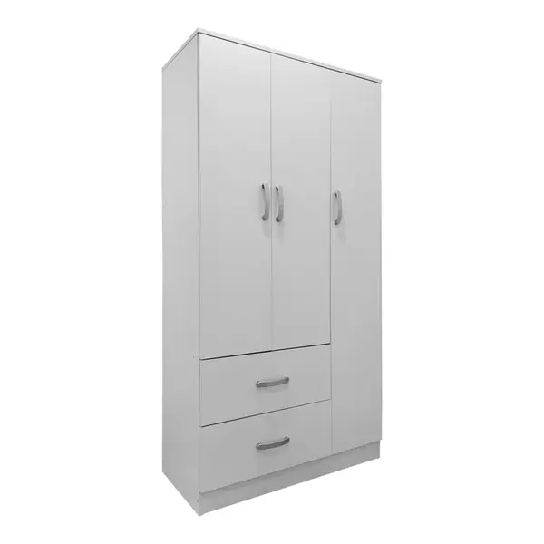 Dulap cu 3 uși și 2 sertare Athos, Lemn, Alb, 90x42x180 cm