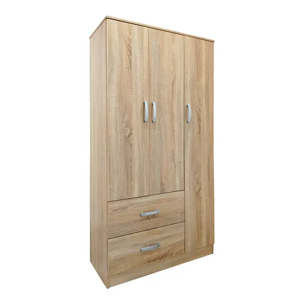 Dulap cu 3 uși și 2 sertare Athos, Lemn, Alb, 90x42x180 cm