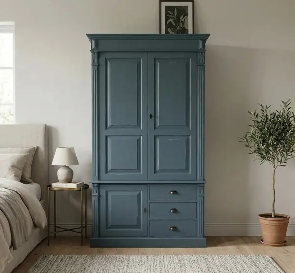 Dulap cu 3 usi si 3 sertare, Colectia Directoire cu finisaj Greenish Blue Antic