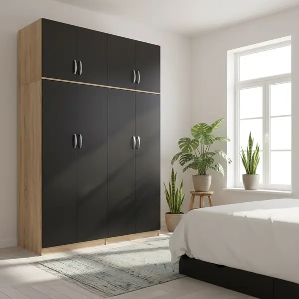 Dulap cu 4 usi, Athos I, V6, Antracit-Stejar, 160x42x240 cm