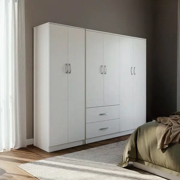 Dulap cu 6 usi, Athos I, V9, Alb, 200.5x42x180 cm