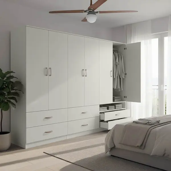Dulap cu 6 usi, Athos, V23, Alb, 240x42x180 cm