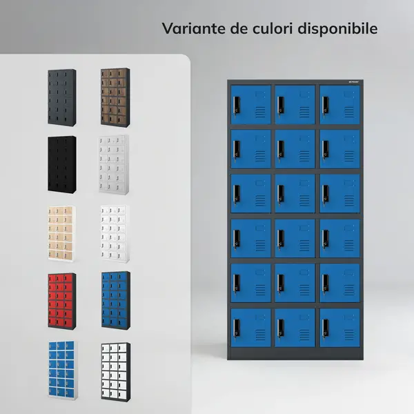 Dulap cu compartimente pentru angajati antracit-albastru: KAROL, 900 x 1850 x 400 mm Dulap cu compartimente pentru angajați antracit-albastru: KAROL, 900 x 1850 x 400 mm