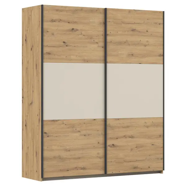 Dulap Cu Uși Culisante, 175/210/59 cm, culoare aluminiu, șampanie, stejar Artisan