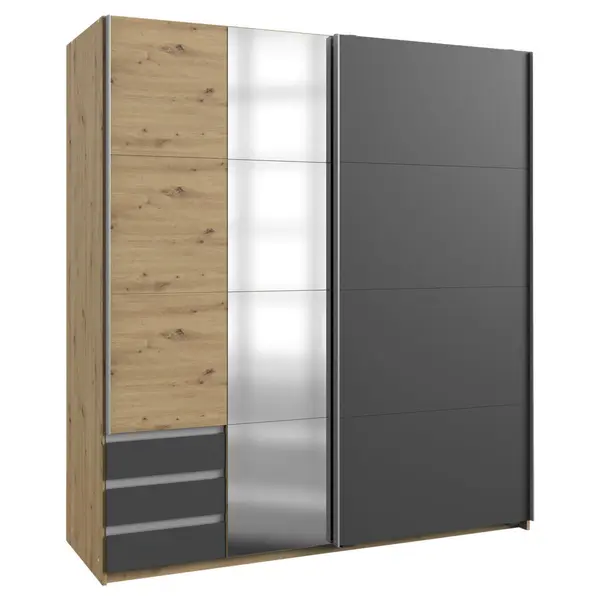 Dulap Cu Uși Culisante, 179/198/64 cm, grafit, culoare lemn stejar