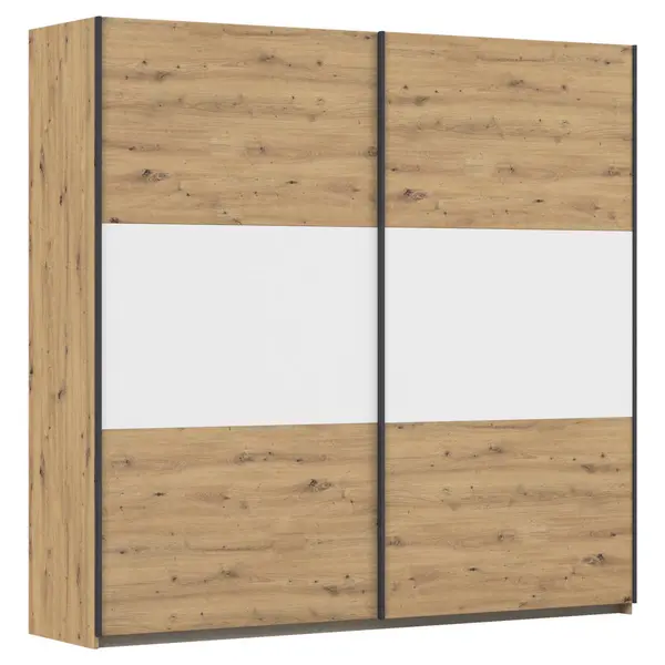 Dulap Cu Uși Culisante, 218/210/59 cm, alb, culoare aluminiu, stejar Artisan