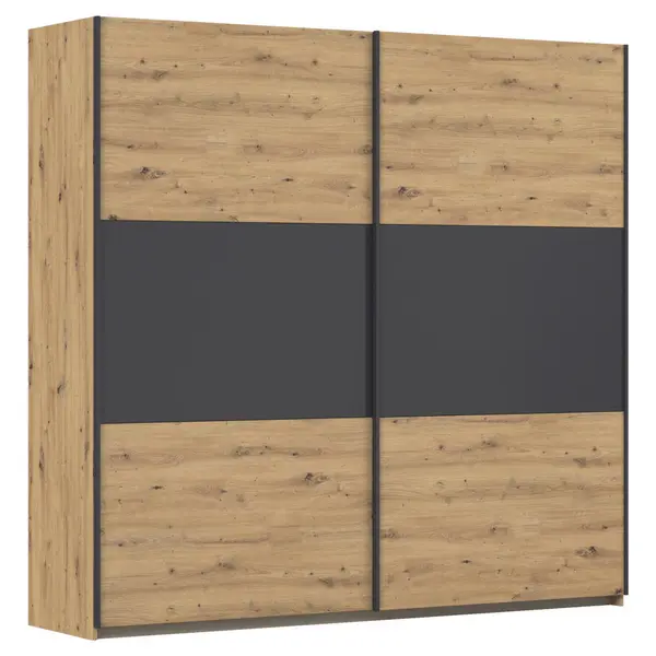 Dulap Cu Uși Culisante, 218/210/59 cm, gri, culoare aluminiu, stejar Artisan