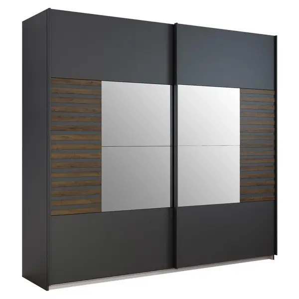 Dulap Cu Uși Culisante, 226/210/62 cm, gri închis, transparent, stejar închis la culoare