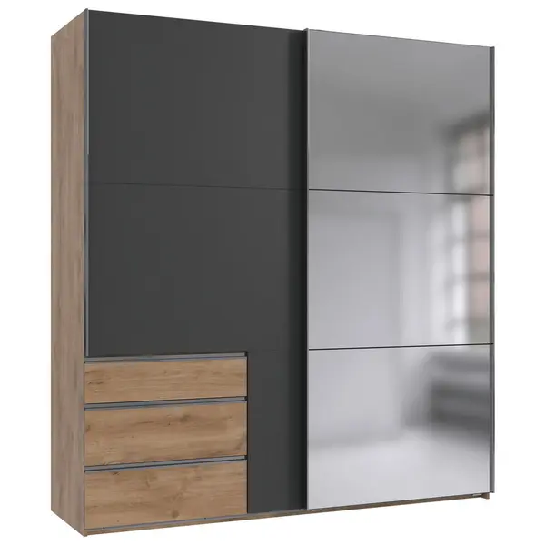 Dulap Cu Uși Culisante, 250/216/65 cm, grafit, culoare lemn stejar