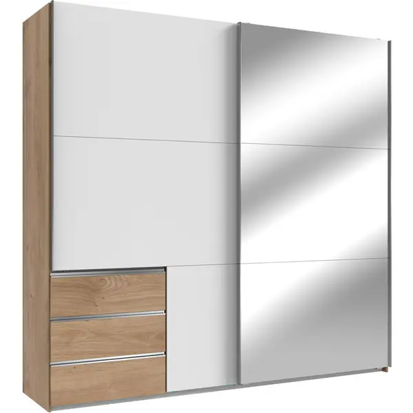 Dulap Cu Uși Culisante, 250/236/65 cm, alb, culoare lemn stejar, culoare aluminiu