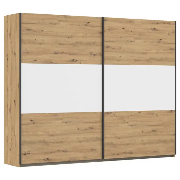 Dulap Cu Uși Culisante, 261/210/59 cm, alb, culoare aluminiu, stejar Artisan