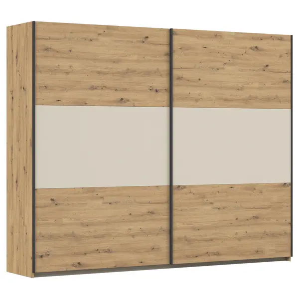 Dulap Cu Uși Culisante, 261/210/59 cm, culoare aluminiu, șampanie, stejar Artisan