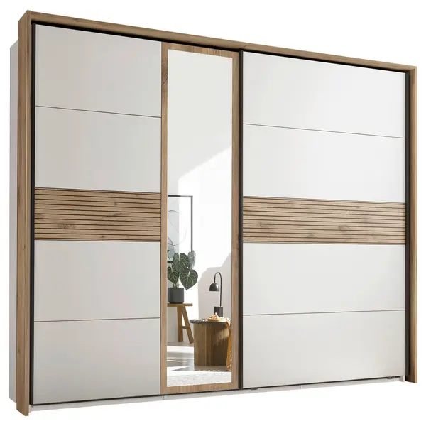 Dulap Cu Uși Culisante, 279/229,4/63 cm, alb, culoare lemn stejar