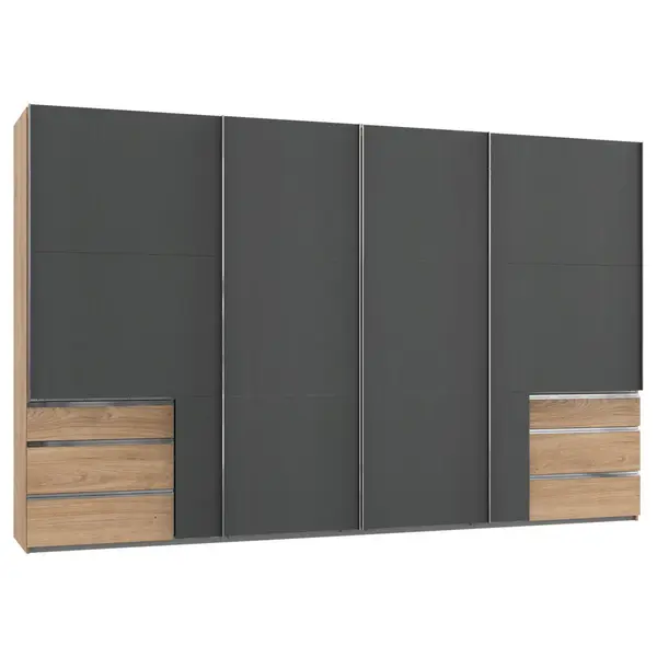 Dulap Cu Uși Culisante, 350/216/65 cm, grafit, culoare lemn stejar