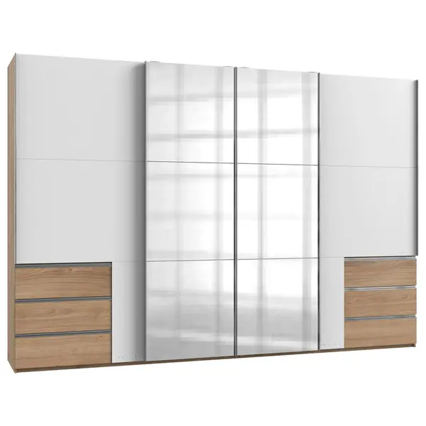 Dulap Cu Uși Culisante, 350/236/65 cm, alb, culoare lemn stejar