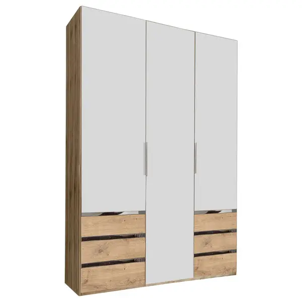 Dulap Cu Uși Rotative, 150/216/58 cm, alb, culoare lemn stejar